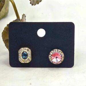 "5/$40" Mismatched Pink/Blue Crystal Bling Stud Earrings